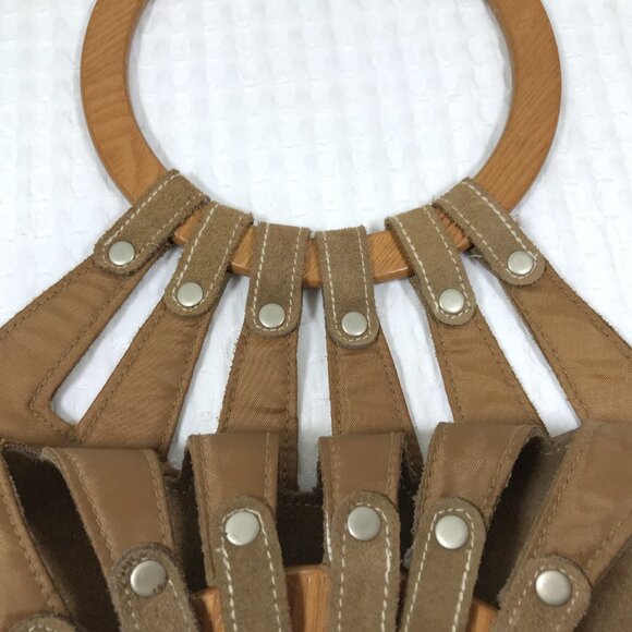Vintage Suede Hobo Bag with Wooden Handle - Picture 9 of 9